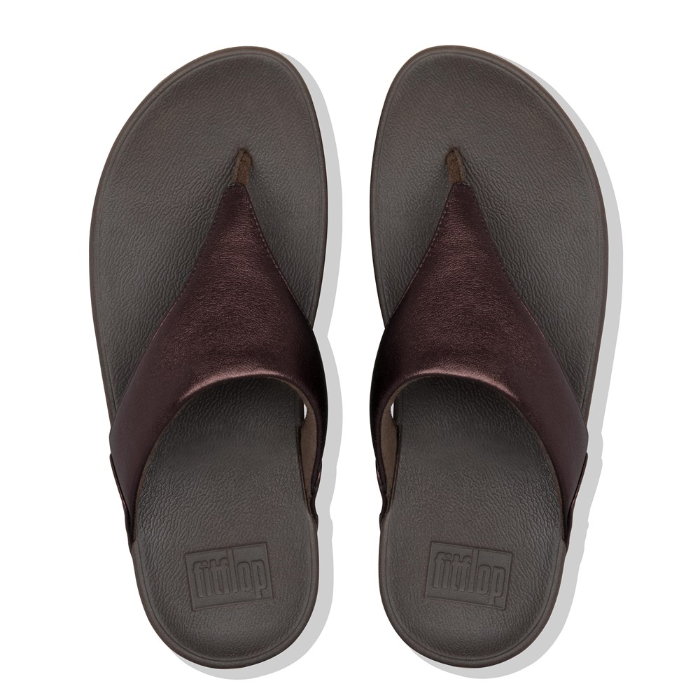 Fitflop Womens Sandals - Lulu Metallic Leather Toe-post - Dark Brown - 310-ZILDOF